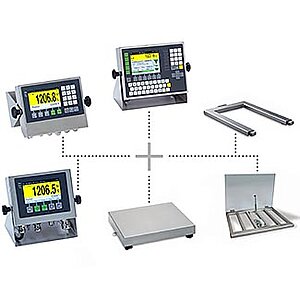 Plattformwaage kombiniert mit verschiedenen Wägetechnik-Komponenten